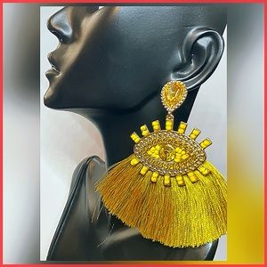 🏷 🆕 Mustard Yellow Evil Eye Tassel Earrings